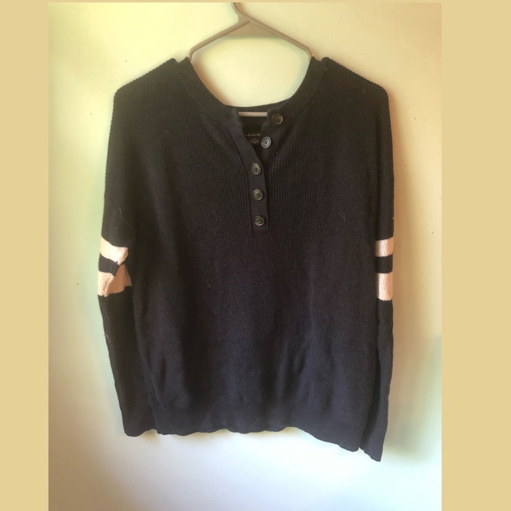 Navy Blue Striped White American Eagle Sweater